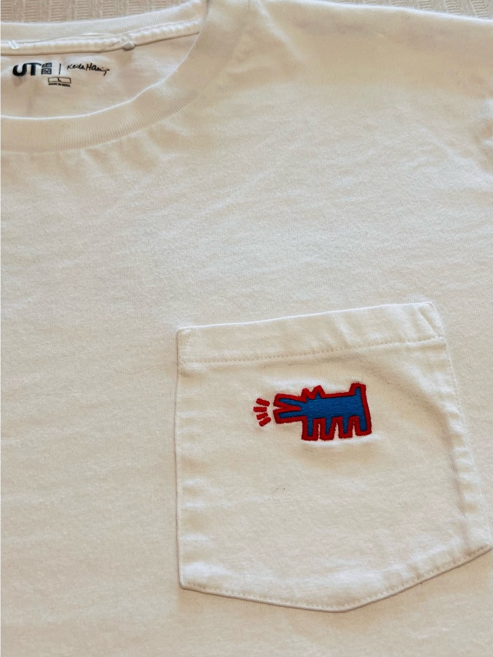 Uniqlo UT White Tee with Blue Keith Haring Signature